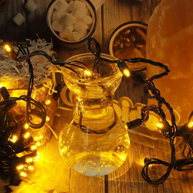50 LED 5MM Yellow Christmas Lights, 17FT Indoor/Outdoor String Light, Mini Lights for Garden, Patio, Christmas Trees - Green Wire, Commercial Grade, UL Listed