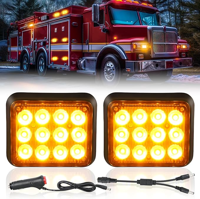 Nilight 12LED Magnetic Wireless Trailer Lights 2PCS Rechargeable Portable Hazard Beacon Warning Light Amber and White Emergency Strobe Light for Trucks Trailers Vehicles Cars Bus Surface Mount