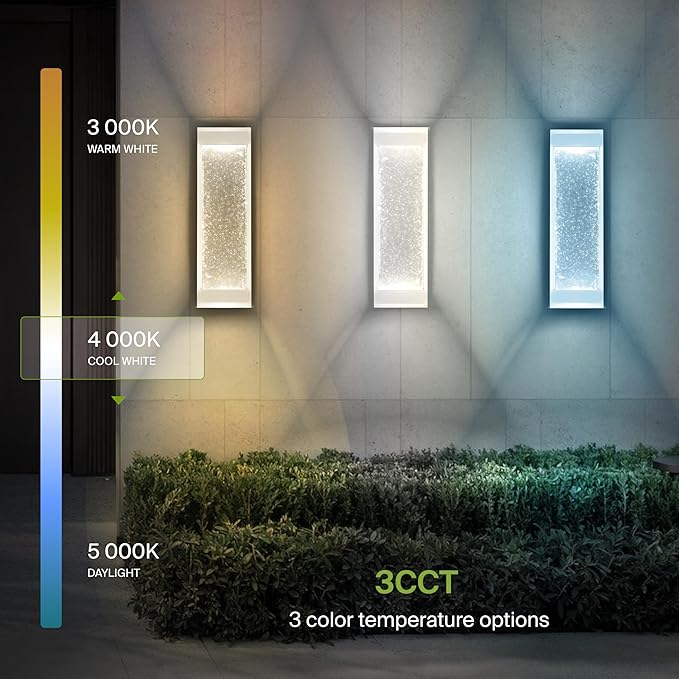 ASD LED 18" Bubble Glass Wall Light Fixture, Outdoor & Indoor Seeded Sconce | 3CCT, Waterproof, Dimmable, Up-Down Glow, ETL Listed | 22W 520LM 3000-5000K 100-277V | Exterior Porch Lighting | White