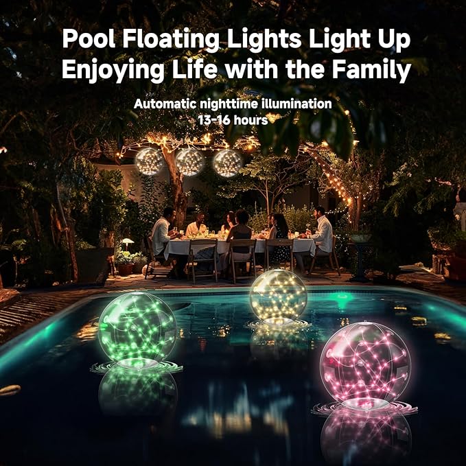 Solar Pool Lights Floating,Waterproof Magic LED Pool Decor with 7 Color Changing, Auto On/Off at Night,No Batteries Needed, Rechargeable for Outdoor Pools, Hot Tubs, Garden & Party Decor [2 Pack]