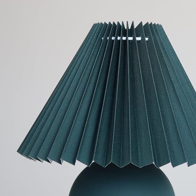 Brightech Serena LED Table Lamp - Small 10" Modern Ceramic Lamp with Pleated Shade for Bedside, Nightstand, Desk - Mini Night Light with Cozy Soft White Light for Living Room, Bedroom - Teal