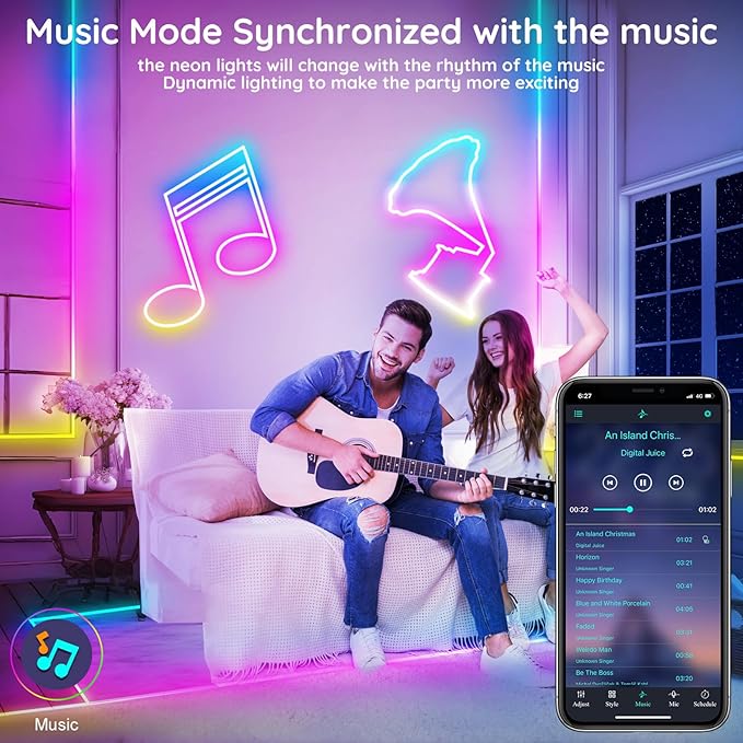 FBZ 200Ft Led Rope Lights, Flexible Neon Lights Control with App/Remote, Multiple Modes, IP65 Outdoor RGB Waterproof, Music Sync Gaming Light Strip for Bedroom Decor