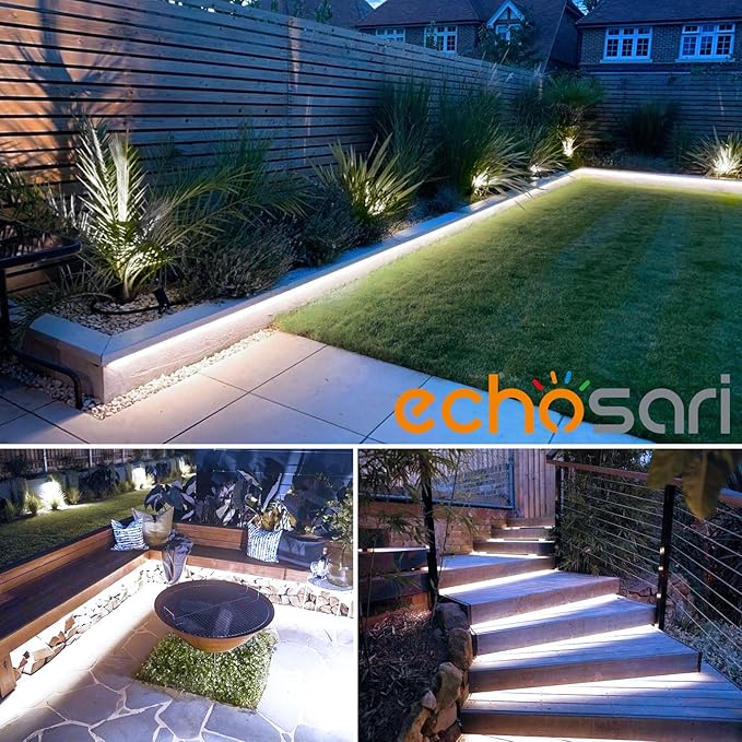 echosari Solar Powered Strip Lights Outdoor Waterproof, 16.4Ft 320 LED Strip Lights with Remote Timer 8 Modes Full Covered Strip Rope Lights for Stair Patio Walkway Decor (Cool White)