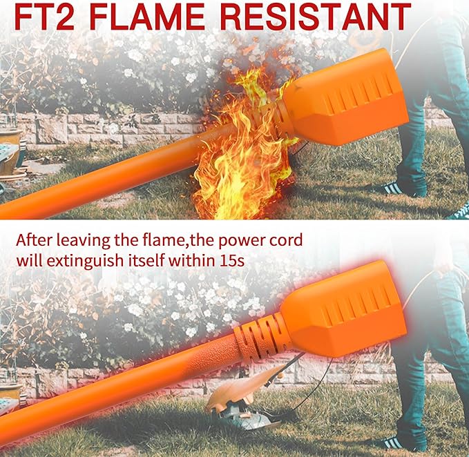 16/3 50 FT Outdoor Extension Cord Waterproof, Weatherproof & Flame Retardant Orange 3 Prong Power Cord Outside for Lawn & Garden, 13 Amps 1625 Watts 125 VAC 16AWG SJTW, ETL Listed