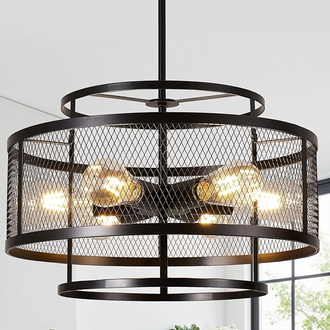 18" Modern Pendant Lights Kitchen Island, 6-Light Matte Black Pendant Light Fixtures, Industrial Farmhouse Hanging Pendant Lights for Kitchen Island Dining Room Living Room Bedroom Foyer Entryway