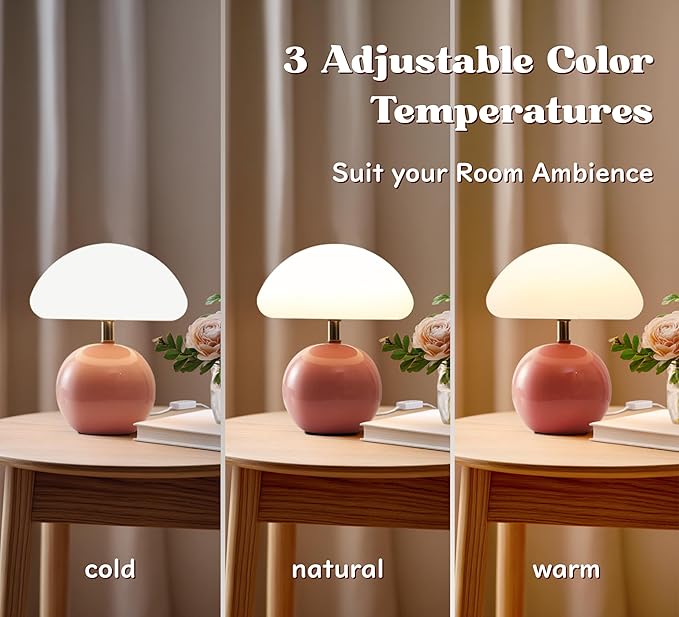 Joyzy Mushroom Table Lamp for Bedroom,Desk Bedside Small Lamps for Living Room Night Stands,Mushroom Lighting Decor Cute Modern Mid Century Light,Unique Aesthetic Home Living Room Decor