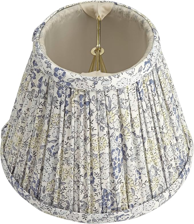 Springcrest Nelle Blue Gray Yellow Floral Pleat Cottage Core Shade 3.5x6x5 (Clip-On) - Springcrest