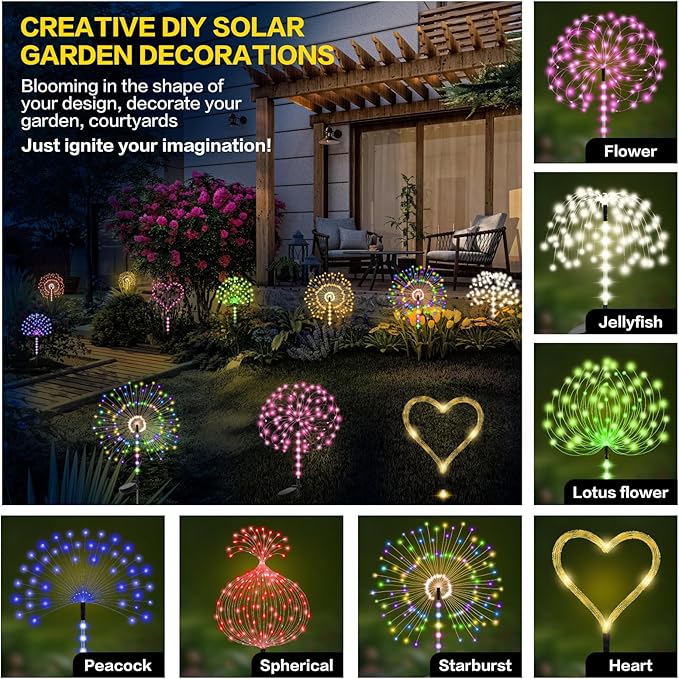 2 Pack 250LED Solar Garden Lights Outdoor, Dual Lighting Modes Firework Lights Solar Powered, Waterproof Twinkle Fairy Light Outside for Yard Patio Pathway Christmas Party Decorative(Red)