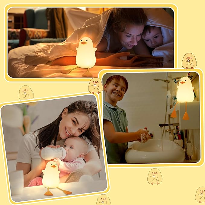 Cute Duck Lamp, Animal Nursery Silicone Night Light with Portable USB Rechargeable Timer Dimmable, Perfect for Home Bedroom Living Room, Holiday Birthday Xmas Easter Decor Gifts to Kids Baby