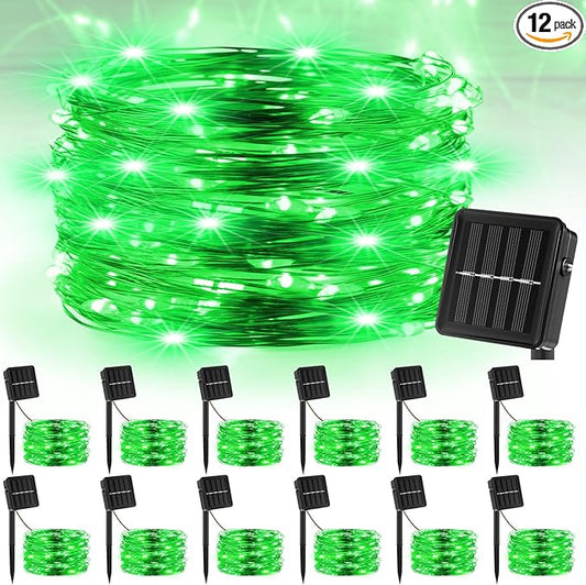 12 Pcs Solar String Lights Solar Mini Teeny Tiny Fairy Firefly Twinkle Light Waterproof 16ft 50 LEDs Garden String for Outdoor Garden Backyard Christmas Decoration(Green Light)