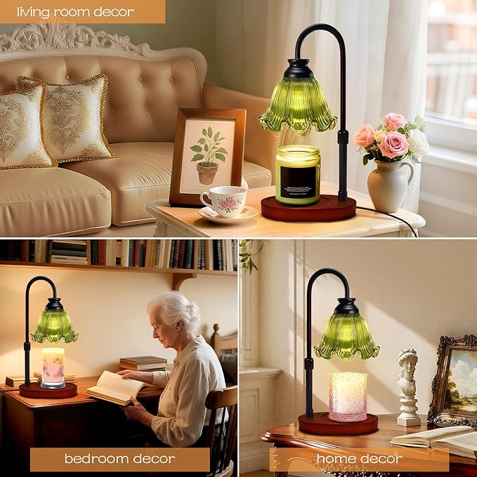 Candle Warmer Lamp with Timer: Birthday Gifts for Women, House Warming Gifts New Home Decor – Height Adjustable Candle Lamp for Mom, Anniversary - Walnut Solid Wood Base, with 2 Bulbs