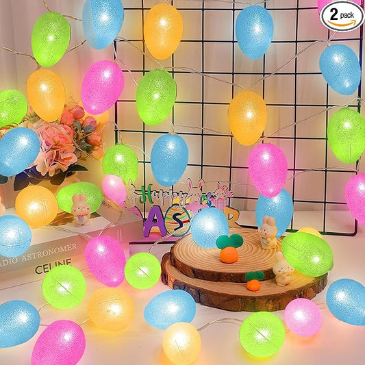 Timer - 2 Pack Easter Lights Easter Decorations, Total 20FT 40LED Easter Egg Light Colorful Waterproof Easter Lights Battery Operated for Indoor Outdoor Home Holiday Hunt Decor, Each 10FT 20LED
