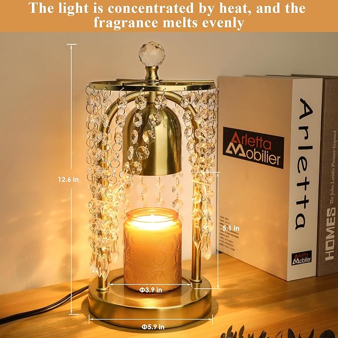 Gold Candle Warmer Lamp With Timer and Dimmer - Electric Crystal Lamp for Bedroom Decor, Flameless Scented Light, House Warming Gift, Christmas Gifts for Women