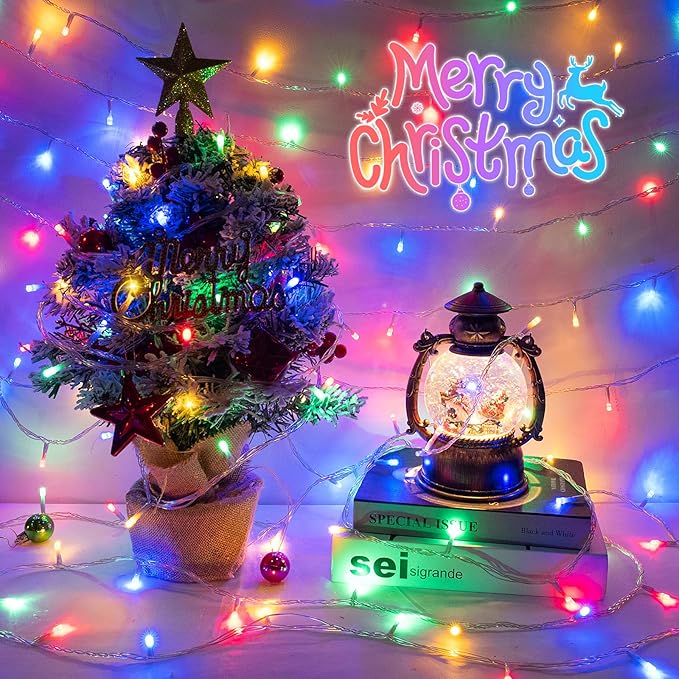 Christmas Lights Outdoor with Timer, Battery Operated Christmas Lights 16.4ft 50LED Christmas Decorations for Small Mini Christmas Tree Multicolor