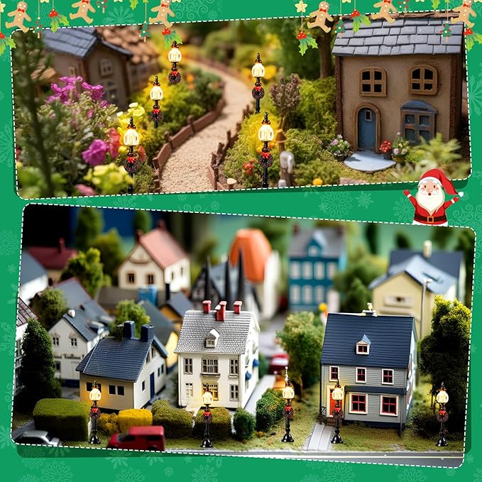 Baquler 12 Pcs Christmas Lamp Posts Christmas Village Accessories Miniature Fairy Street Lamps Decorative Uptown Mini Street Lights Pathway Lantern for Xmas Holiday Decoration DIY Craft(Modern)