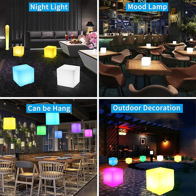 Borelor LED Cube Light, 6-Inch Rechargeable & Remote Control Mood Lamp, 16 Color Changing Glowing Night Light, Dimmable Decorative Lighting for Home/Party/Bar/Wedding