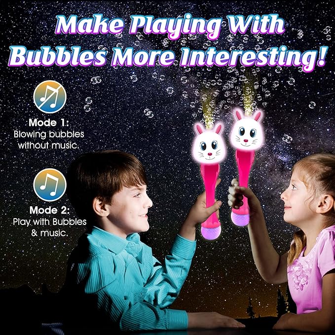 Easter Basket Stuffers for Toddler, Bunny Bubble Wand, Easter Basket Essentials, 14" Light Up Automatic Bubble Maker with LED & Music, Toys for Toddlers, Bubbles for Kids