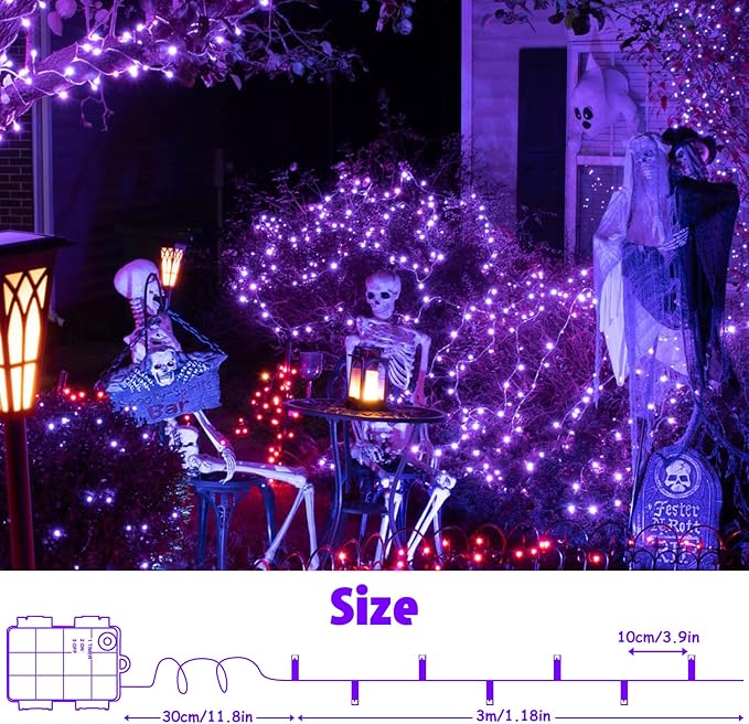 String Lights Outdoor Waterproof 9.8ft 30 LED, Purple Fairy Lights Battery Operated with Timer Clear Wire for Indoor & Outdoor Christmas Halloween Decorations Garland Party Garden 2 Packs