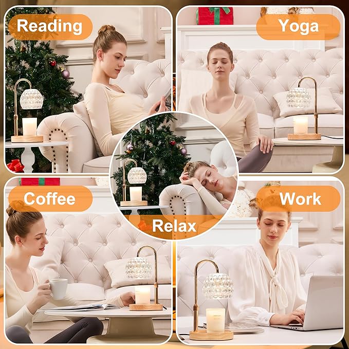 Candle Warmer Lamp with Timer Dimmable, Birthday Gifts for Women Mom, Adjustable Height Wax Warmer Lamp for Jar Candles, House Warming Gifts & Modern Room Decor, Transparent