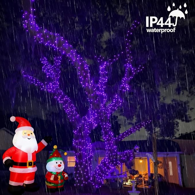 QITONG 165ft 500 LED Purple String Lights Outdoor, Clear Wire Christmas Lights with 8 Modes, Twinkle Xmas Lights Indoor Plug in
