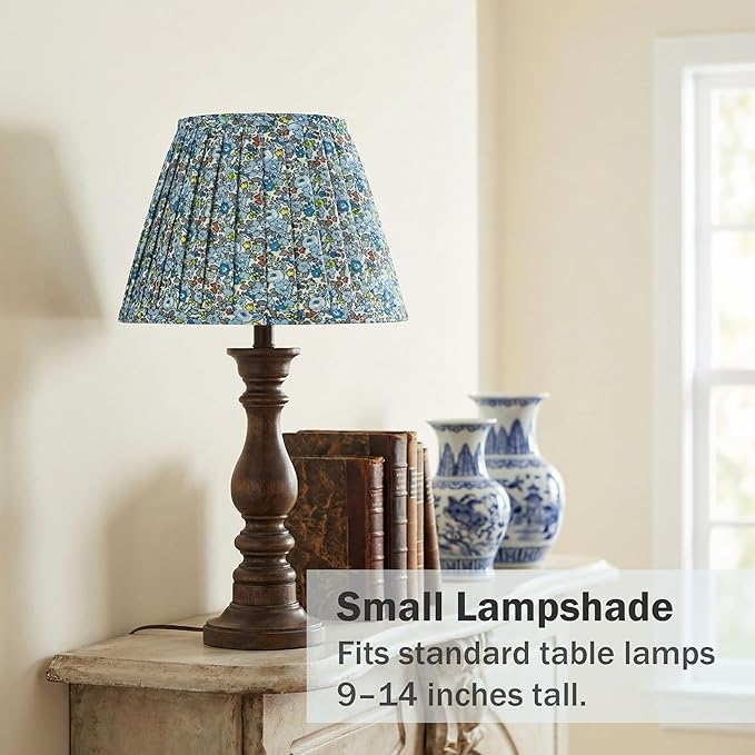 Small Floral Pleated Lamp Shades Set of 2, 5" Top x 9" Bottom x 6.2" High, Spider Fitter, Assembly-Free, Blue Empire Lampshades for Table Lamps – Perfect for Cottage, Farmhouse & Country Decor