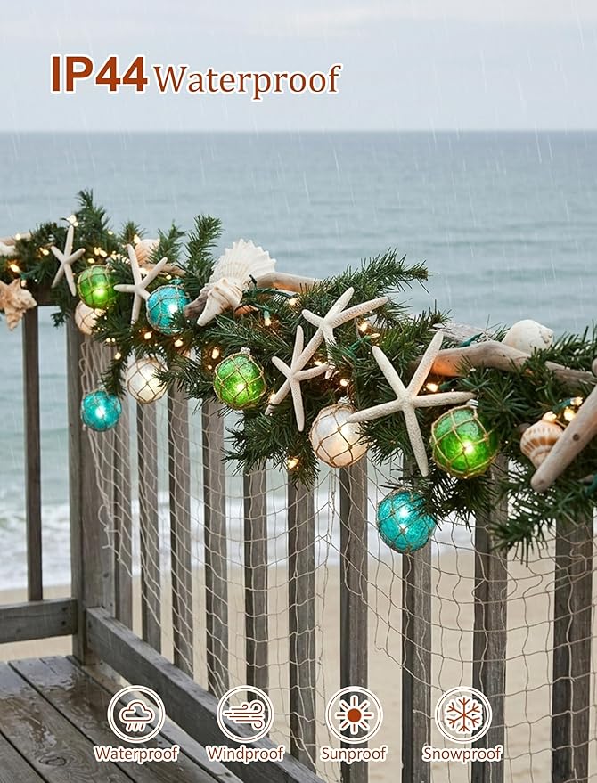 8.5Ft Nautical Fishing Float String Lights, Beach Themed Buoy Lights Set of 10 LED Tiki Bar Lights Indoor Home Decor and Outdoor Patio Decorations-Blue/Green/White