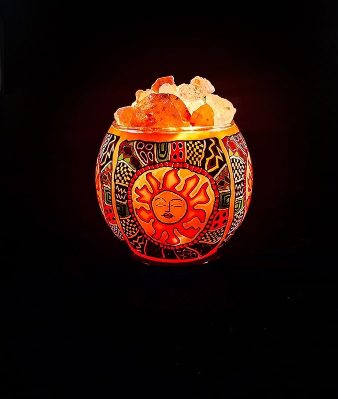 Himalayan CrystalLitez Himalayan Salt Lamp with UL Listed Dimmer Cord, Original Salt Crystals in A Handcrafted Artisan Bowl, Aromatherapy Salt Lamp (Ethnic Tribal Sun)