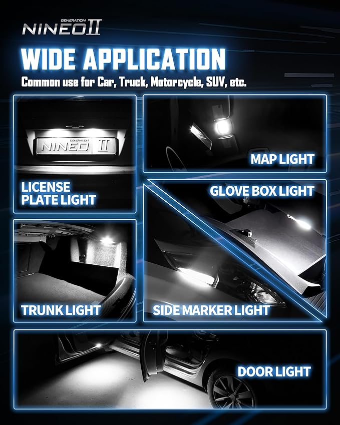 NINEO T10 LED BULBS 4 PCS, 194 921 168 w5w with 15-SMD 4014 Chips 6000K White for Car Interior Backup Tail Door Dome Map Reverse License Plate Courtesy Side Marker Parking Trunk Glove Box Light Bulbs