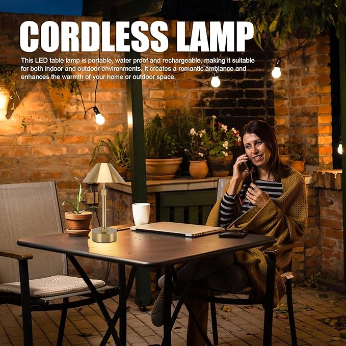 Garosa Cordless Table Lamp Dimmable Rechargeable Battery Powered Lamp with Telescopic Pole, 3 Colors, Iron for Indoor Outdoor