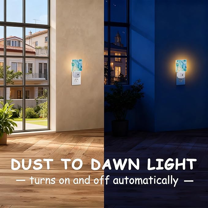 Teal Blue Gold Marble Night Light for Kids, Dusk-to-Dawn Auto Sensor Plug in Night Light, 0.5W Energy Saving Non-Toxic Design for Bedroom/Bathroom, Ideal Gifts for Women, Men & Kids