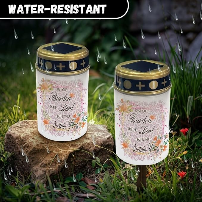 Light for Prayer Cemetery Solar Lights for Grave Cemetery Decor Candle Lamp Lord Solar Powered Landscape Lights for Grave Memorial Gift Decor