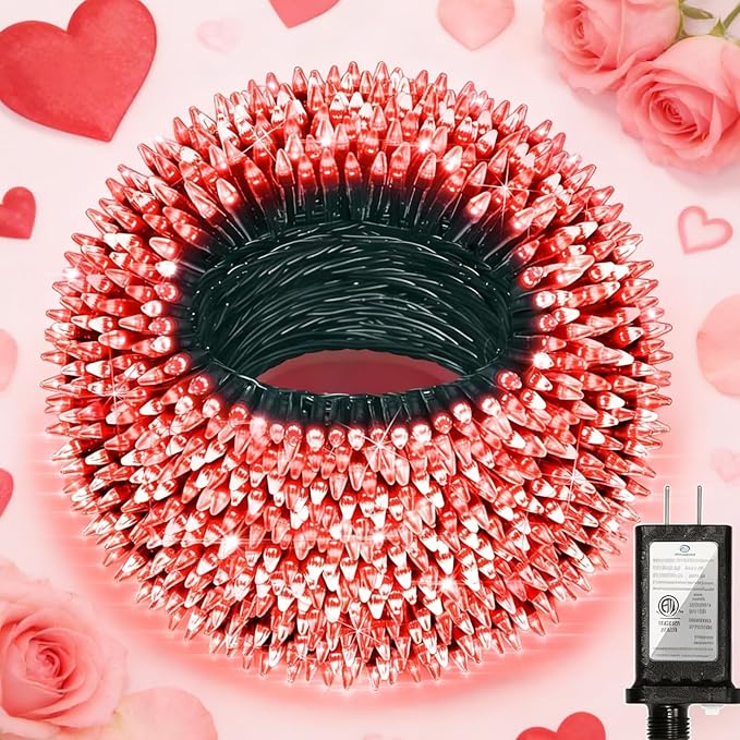 350LED 90FT Valentine Lights Indoor Outdoor, 12 Modes Red Valentines Day Decorations with Timer Dimmable, Waterproof Green Wire Christmas Lights for Tree Xmas Patio Fence Balcony Garden Party