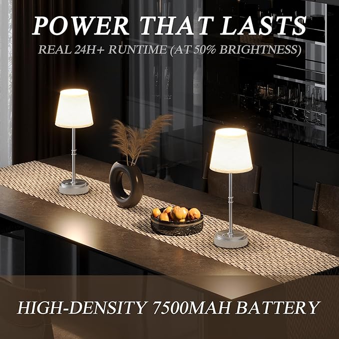 Cordless Table Lamp Rechargeable - Portable LED Desk Lamp for Dining Room,Bedroom,Patio - 2-in-1 Adjustable Height (16"/11") Touch Light - Stepless Dimmable(Warm White) (Silver, 2 Pack)