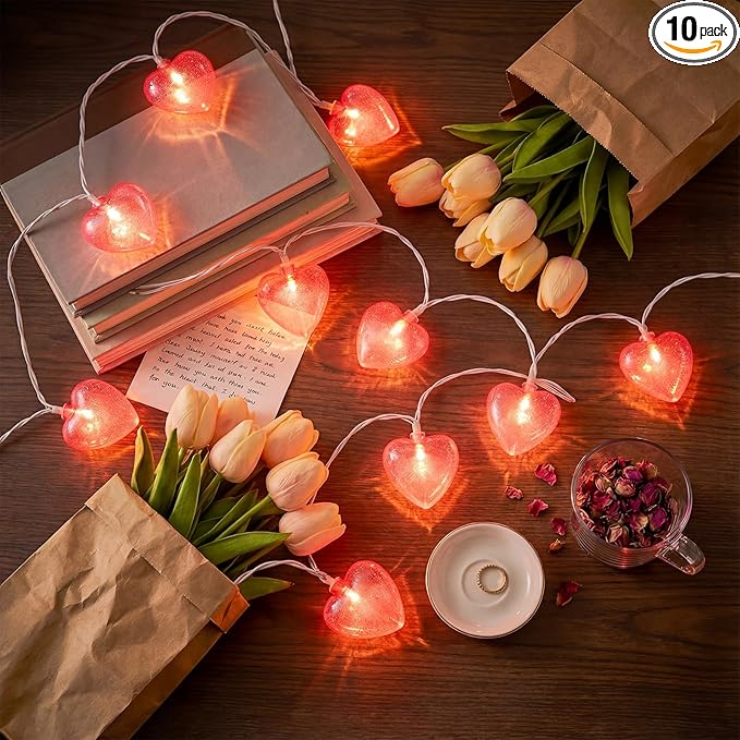 Valentine’s Day Heart String Lights Plug in, 8.5FT Pink LED Heart Lights for Indoor Outdoor Decor, Connectable Valentine Pink Fairy String with Soft Romantic Glow