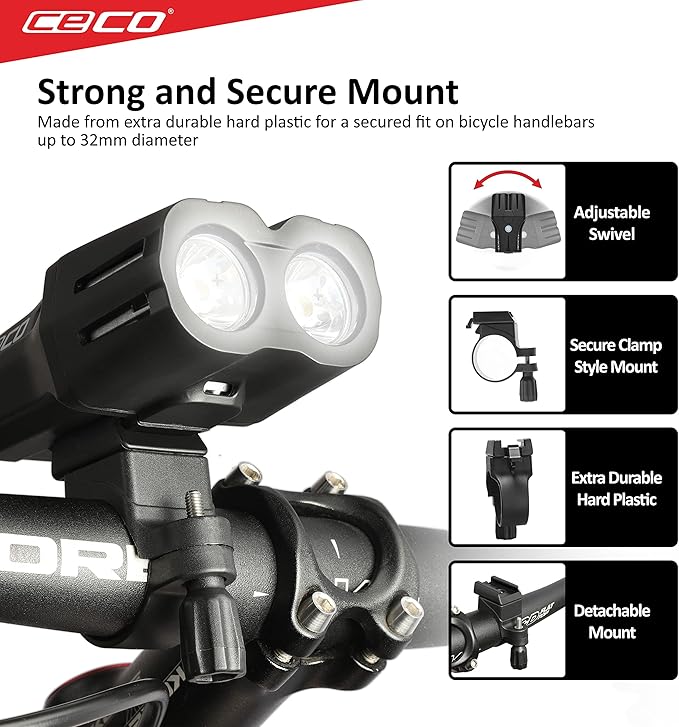 CECO USA 2000 Lumen USB Rechargeable Bike Light – Tough & Durable IP67 Waterproof & FL1 Impact Resistant– Super Bright F2000 Bicycle Headlight – for Commuters, Road Cyclists & Mountain Bikers