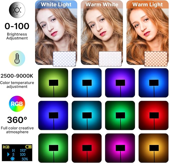 ULANZI LT003 RGB Video Light, 15W Portable LED Panel with 2100 Lumens, 10" Video Light Dimmable 2500K-9000K, Built-in 8000mAh Battery and USB Charger, CRI>95 for DSLR Camera Video Photography