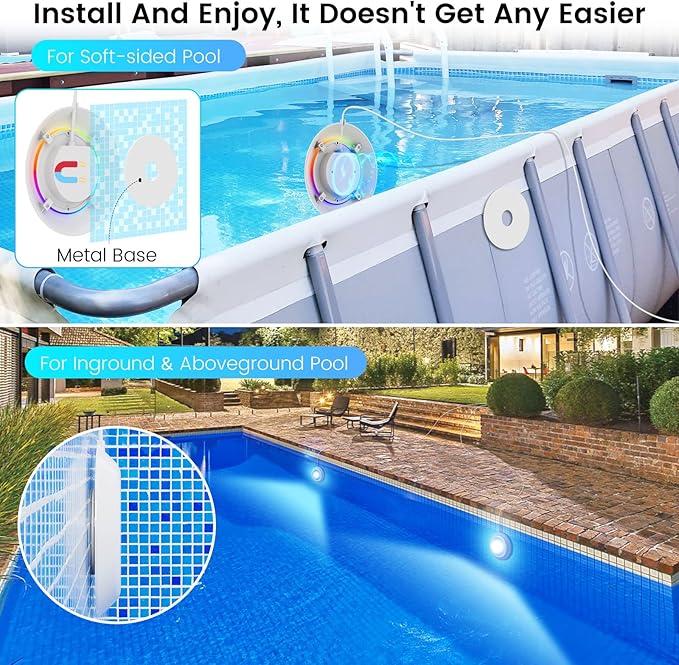 LyLmLe LED Pool Lights 50W Double Lights for Giant Pools, 12V APP Control Underwater Light with Magnet & Timer, 2000lm, IP68 Waterproof Submersible Light for Aboveground and Inground Pools