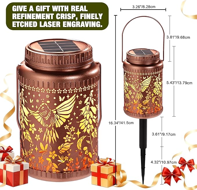 Cooo 2 Pack Solar Lanterns Outdoor Waterproof Hummingbird Red_Sage Solar Pathway Lights Landscape Path Christmas Gifts for Women Mom Grandma Outdoor Table Lamps Garden Yard Backyard Decor -Rose Gold