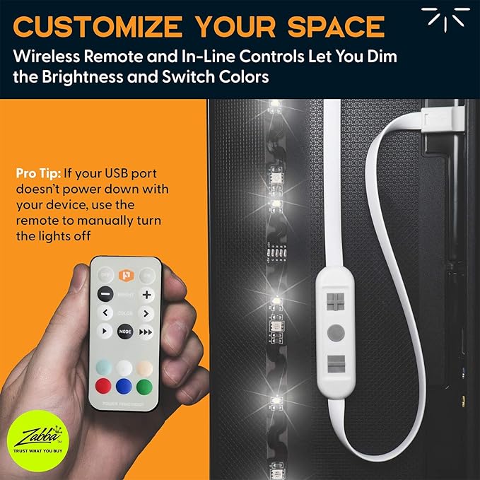 Power Practical LED Strip Lights Backlight, USB Light Strips w/Remote for 15 Ambient Color Bias Lighting Options & 10 Brightness Modes, for TV/Computer Decor/Indoor Use, Size (30"-40" TV)
