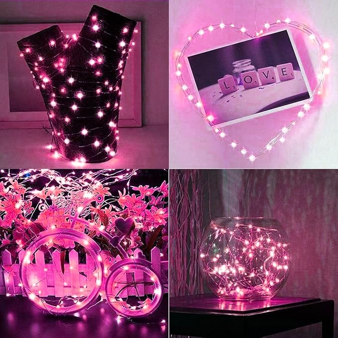 LAMPHOME Valentine's Day Pink Fairy Lights Plug in, 33Ft 100 LEDs Waterproof Twinkle Firefly Lights, Adaptor Included, Starry String Lights for Wedding Indoor Outdoor Christmas Patio Garden