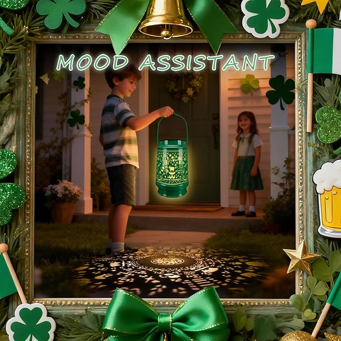 St Patricks Day Decorations Shamrock Solar Lantern Hanging Lights Ornaments Outdoor Waterproof Tree Decor for Garden, Patio, Yard, Lawn Porch, Garland Irish Gifts for Women