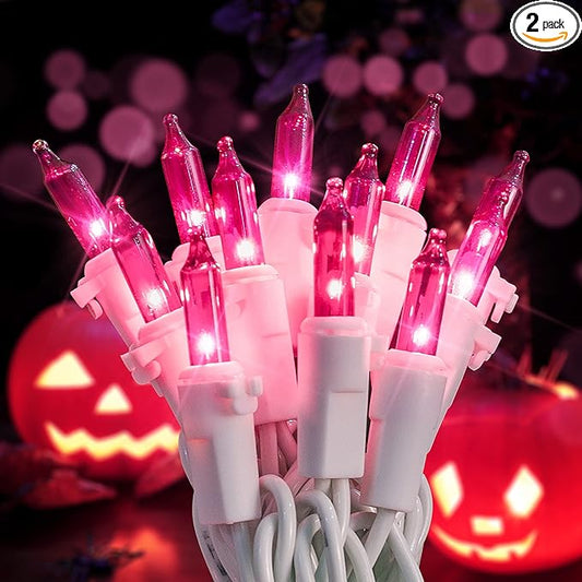Hopolon 2PACK 50-Count Pink Purple Lights with White Wire,13ft Romantic Mini Lights, Incandescent String Lights for Halloween, Christmas Tree, Holiday, Xmas, Party Indoor & Outdoor Use(Pink Purple)