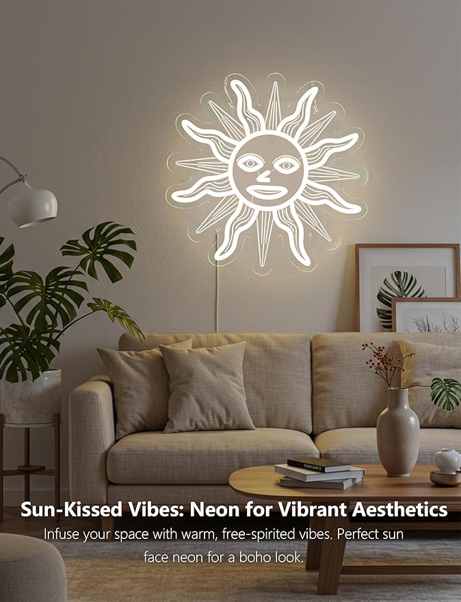 Sun Face Neon Sign,13.8 Inch Giant Sun Light up Sign - Cool Neon Light Wall Decor for Home Karaoke Bar Restaurant Pub Cafe Salon Game Room, USB Powered (13.8 x 13.8 inches, 1Pack)