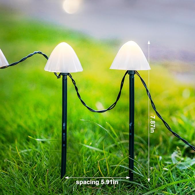 20 LED Mushroom Solar String Lights Outdoor, 8 Modes Decorations Garden Lights Waterproof, Solar Fairy String Light for Outside Patio Pathway and Yard, Warm White