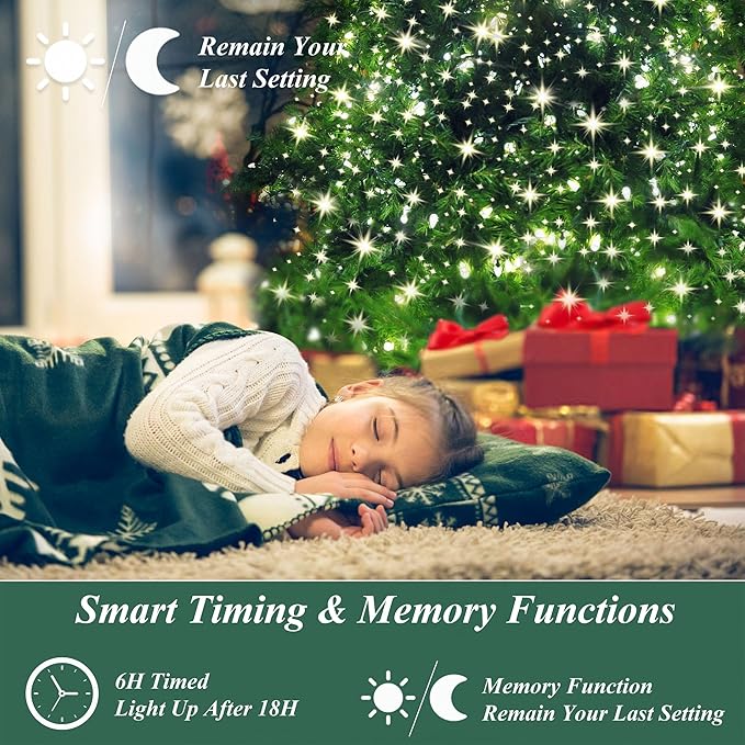 Aneeway Tree Lights with Star Toppers, 410 LED Lights with 8 Modes & Memory Function, 6.6FT x 16 String Lights, Remote Control & Timing for Christmas Ornaments - Cold White