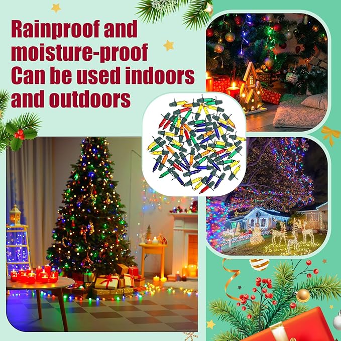 Mudder 60 Count Christmas Replacement Mini Light Bulbs with Base Christmas Tree Incandescent Wire String Lights Replacement Bulbs for Xmas Indoor Outdoor Decoration(Colorful,2.5vx0.17a)