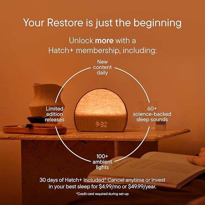 Hatch Restore 3 Sunrise Alarm Clock, Sound Machine, Smart Light (Greige) - White Noise, Screen-Free Sleep Routine