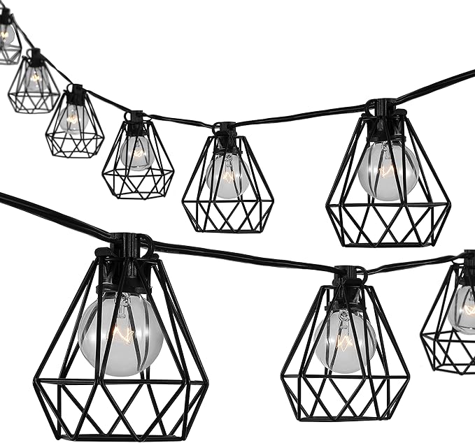 JONATHAN Y JYL8705A Indoor Outdoor Contemporary Transitional Incandescent G40 Diamond Cage String Lights Garden Patio Backyard Porch Balcony, 10 ft. 10-Light, Black
