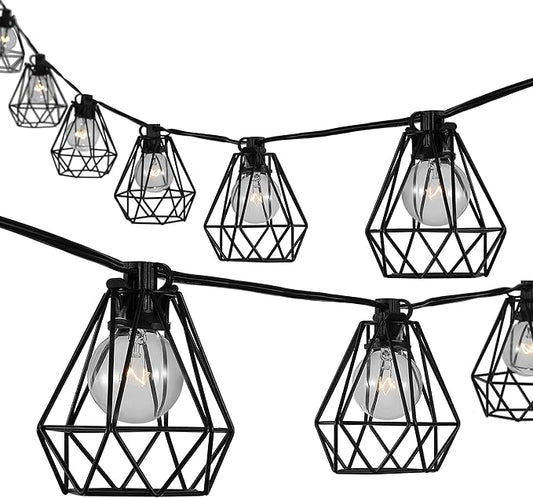 JONATHAN Y JYL8705A Indoor Outdoor Contemporary Transitional Incandescent G40 Diamond Cage String Lights Garden Patio Backyard Porch Balcony, 10 ft. 10-Light, Black