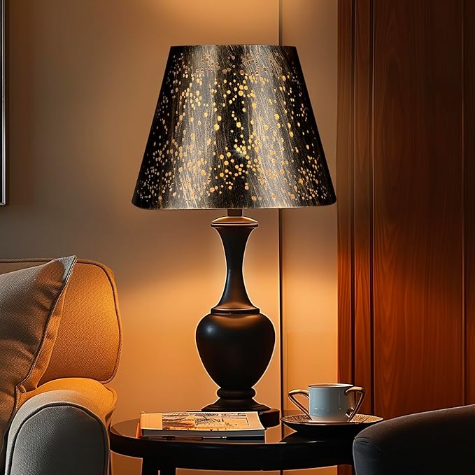 Etched Starlight 𝐌𝐞𝐭𝐚𝐥 𝐋𝐚𝐦𝐩 𝐒𝐡𝐚𝐝𝐞𝐬 𝐬𝐞𝐭 𝐨𝐟 𝟐 Top 6‘’ Bottom 10‘’ Height 7.5" Barrel Shade Lampshades Fits Most Table Lamp and Floor Lamp Spider Outer Bronze and inner Gold